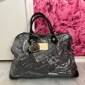 Betsey Johnson Glittering Silver Tote with Black Accents